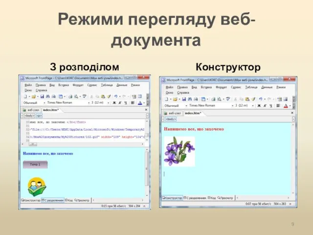 Режими перегляду веб-документа З розподілом Конструктор