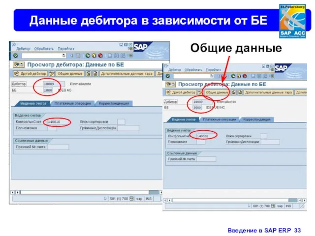 Данные дебитора в зависимости от БЕ Общие данные