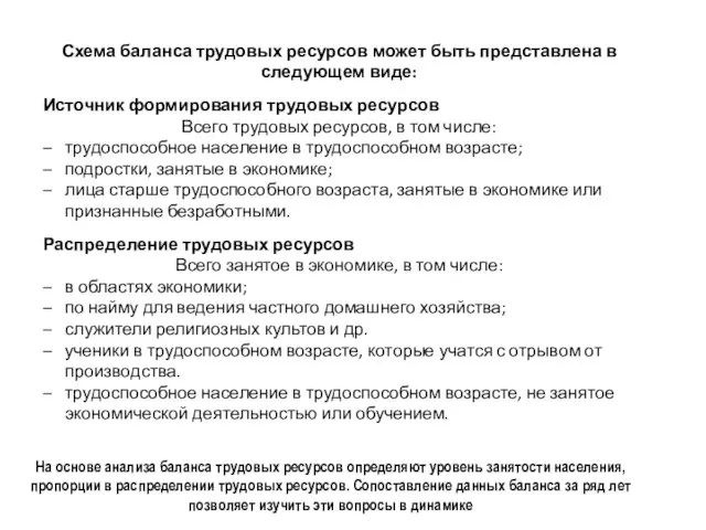 Схема баланса трудовых ресурсов может быть представлена в следующем виде: Источник формирования