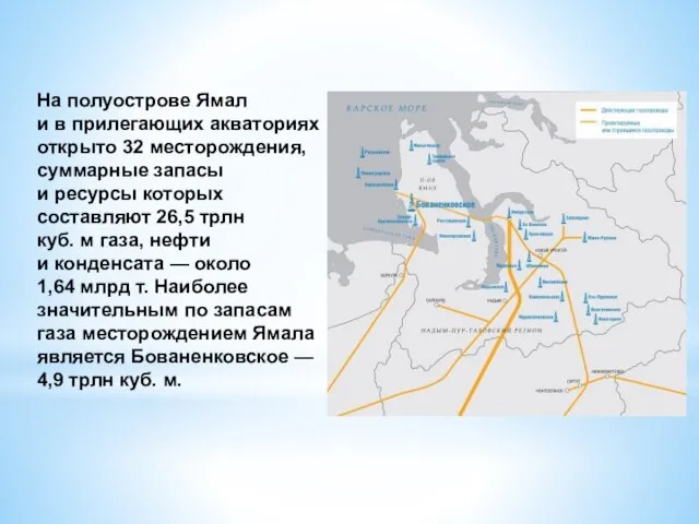 На полуострове Ямал и в прилегающих акваториях открыто 32 месторождения, суммарные запасы