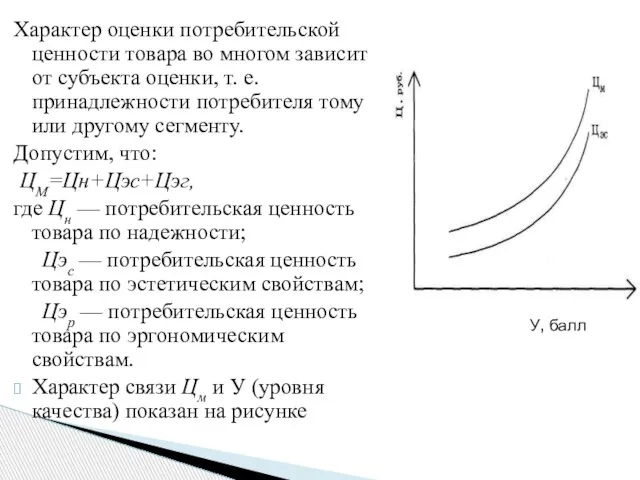 Характер оценки потребительской ценности товара во многом зависит от субъекта оценки, т.