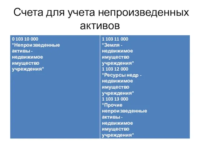 Счета для учета непроизведенных активов