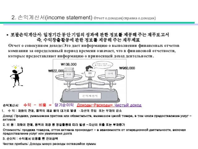 포괄손익계산서: 일정기간 동안 기업의 성과에 관한 정보를 제공해 주는 재무보고서 즉, 수익창출활동에