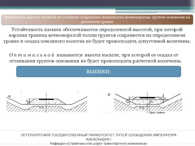 ПЕТЕРБУРГСКИЙ ГОСУДАРСТВЕННЫЙ УНИВЕРСИТЕТ ПУТЕЙ СООБЩЕНИЯ ИМПЕРАТОРА АЛЕКСАНДРА I Кафедра «Строительство дорог транспортного