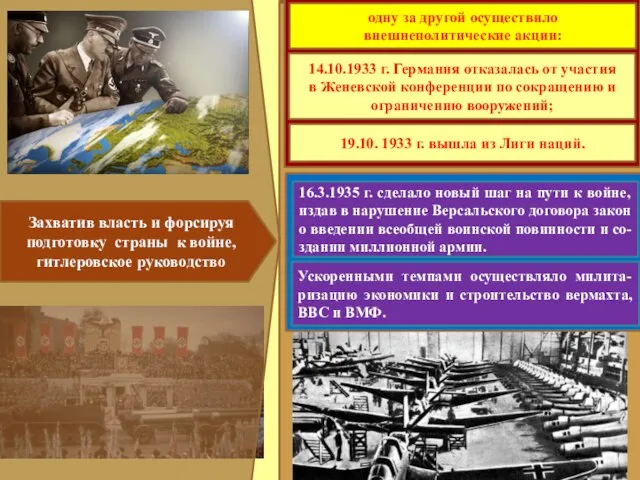 одну за другой осуществило внешнеполитические акции: 14.10.1933 г. Германия отказалась от участия