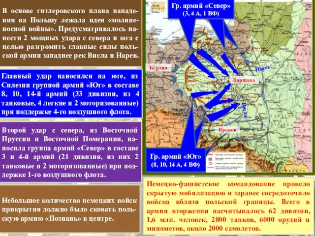 В основе гитлеровского плана нападе-ния на Польшу лежала идея «молние-носной войны». Предусматривалось