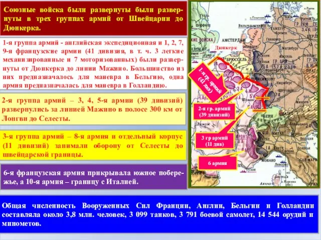 Союзные войска были развернуты были развер-нуты в трех группах армий от Швейцарии