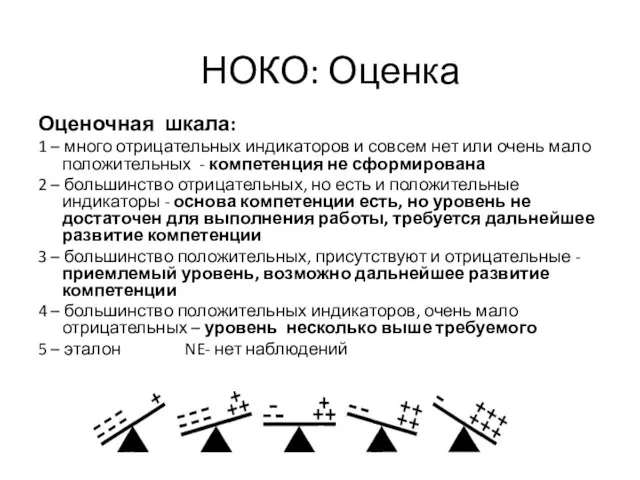 Оценочная шкала: 1 – много отрицательных индикаторов и совсем нет или очень