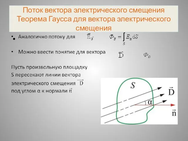 Поток вектора электрического смещения Теорема Гаусса для вектора электрического смещения