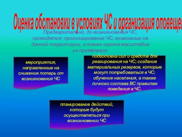 Оценка обстановки в условиях ЧС и организация оповещения Предварительно, до возникновения ЧС,