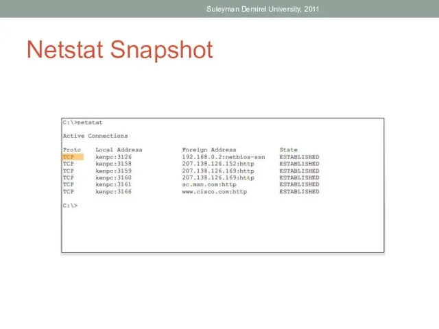 Netstat Snapshot Suleyman Demirel University, 2011