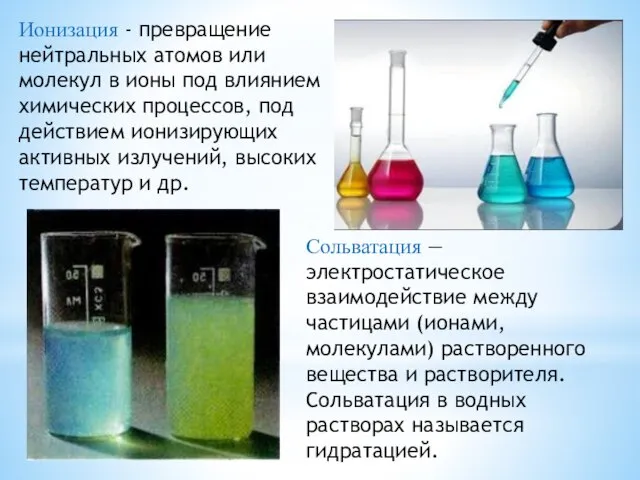 Ионизация - превращение нейтральных атомов или молекул в ионы под влиянием химических