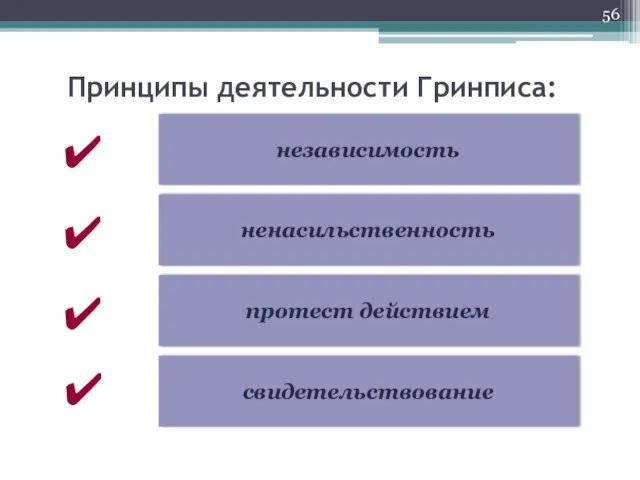 Принципы деятельности Гринписа: независимость ненасильственность протест действием свидетельствование