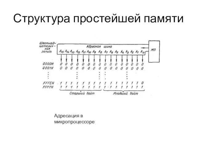 Структура простейшей памяти Адресация в микропроцессоре