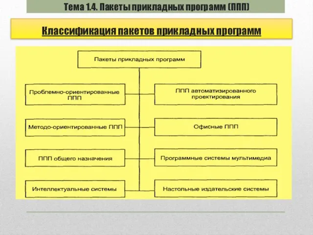 Тема 1.4. Пакеты прикладных программ (ППП) Классификация пакетов прикладных программ