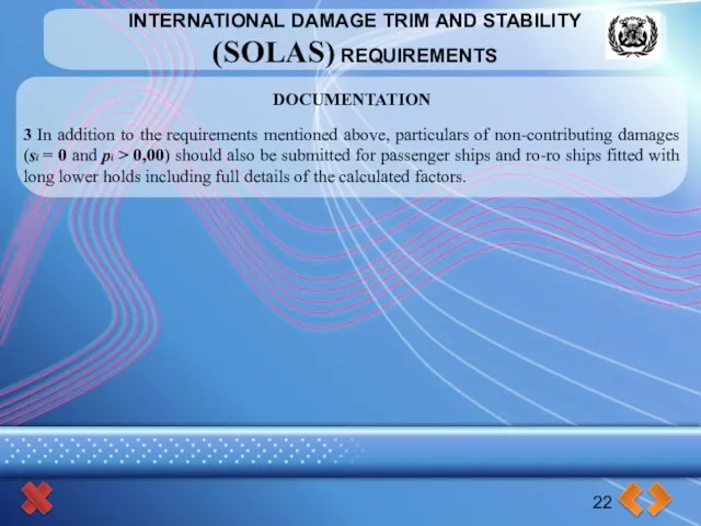 INTERNATIONAL DAMAGE TRIM AND STABILITY (SOLAS) REQUIREMENTS 22 DOCUMENTATION 3 In addition