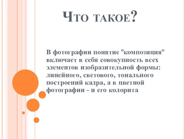 Что такое? В фотографии понятие "композиция" включает в себя совокупность всех элементов