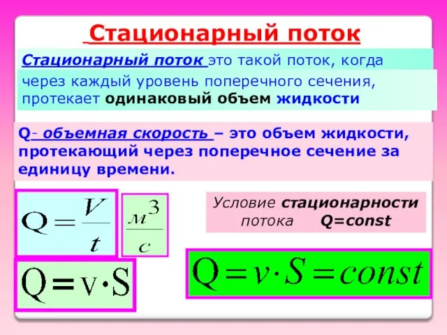 Стационарный поток Стационарный поток это такой поток, когда через каждый уровень поперечного