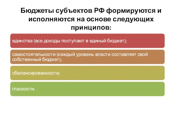 Бюджеты субъектов РФ формируются и исполняются на основе следующих принципов: