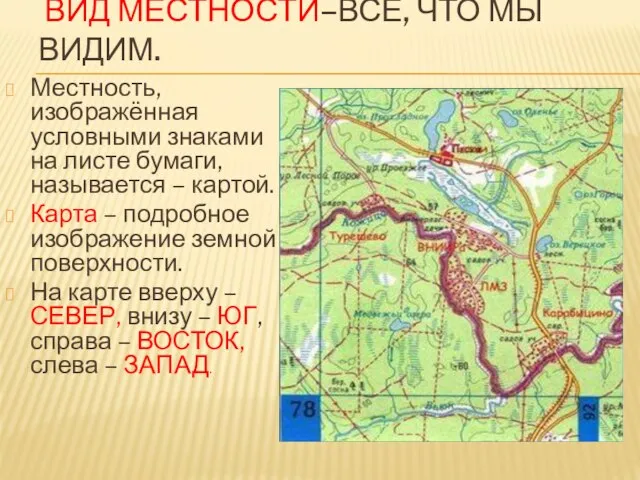 ВИД МЕСТНОСТИ–ВСЕ, ЧТО МЫ ВИДИМ. Местность, изображённая условными знаками на листе бумаги,