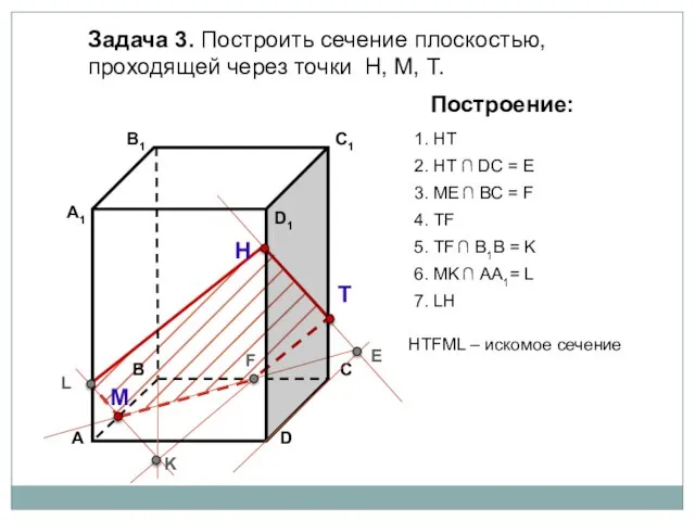 Задача 3. Построить сечение плоскостью, проходящей через точки Н, М, Т. Н