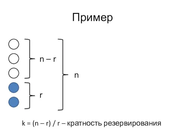 Пример k = (n – r) / r – кратность резервирования n – r r n