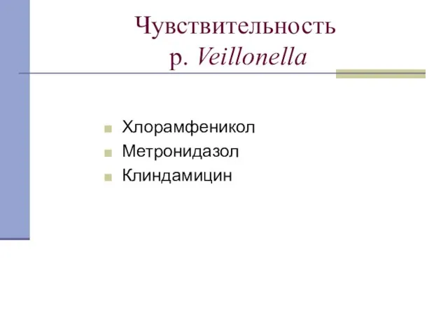 Хлорамфеникол Метронидазол Клиндамицин Чувствительность p. Veillonella