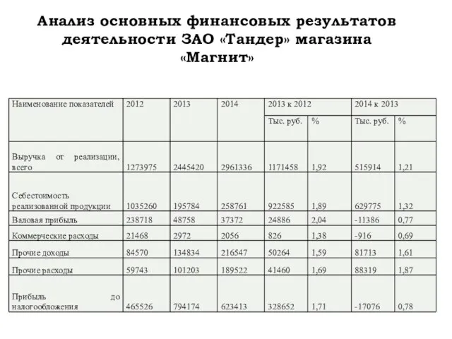 Анализ основных финансовых результатов деятельности ЗАО «Тандер» магазина «Магнит»