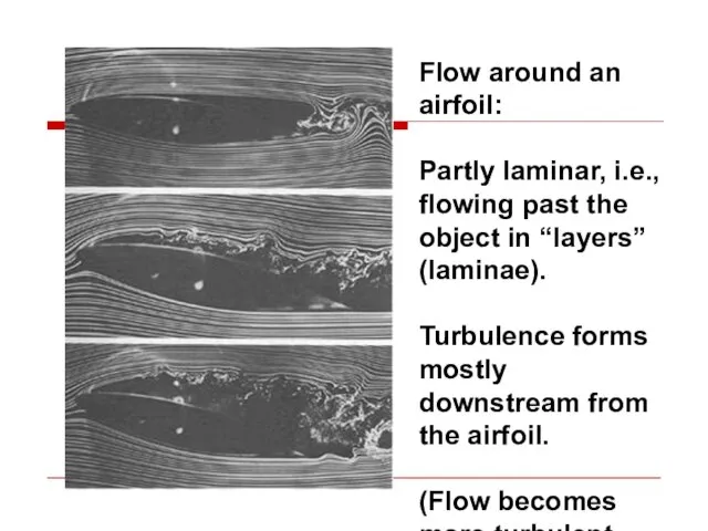 Flow around an airfoil: Partly laminar, i.e., flowing past the object in