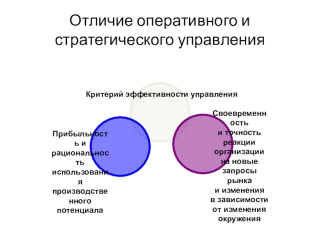 Отличие оперативного и стратегического управления Критерий эффективности управления