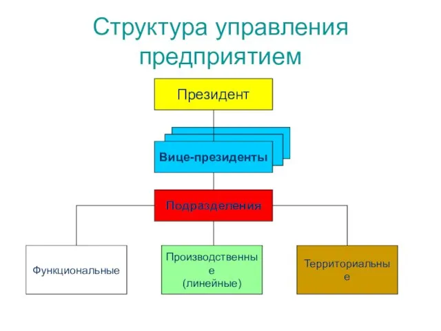 Структура управления предприятием Президент Подразделения Функциональные Производственные (линейные) Территориальные Вице-президенты