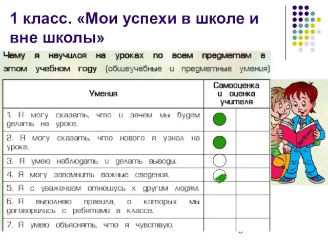 1 класс. «Мои успехи в школе и вне школы»