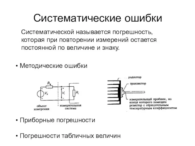 Систематические ошибки Систематической называется погрешность, которая при повторении измерений остается постоянной по