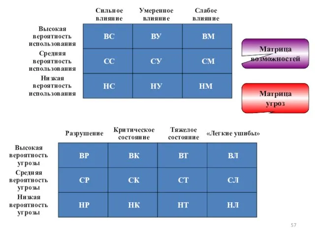 Сильное влияние Умеренное влияние Слабое влияние Высокая вероятность использования Средняя вероятность использования