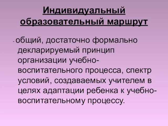 Индивидуальный образовательный маршрут - общий, достаточно формально декларируемый принцип организации учебно-воспитательного процесса,