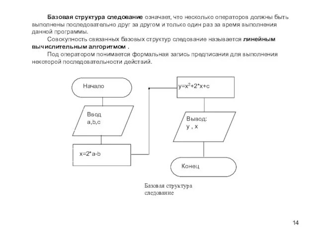 Базовая структура следование означает, что несколько операторов должны быть выполнены последовательно друг