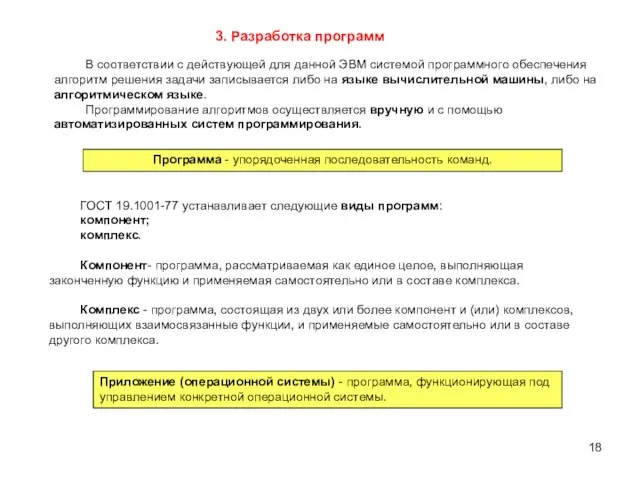 3. Разработка программ В соответствии с действующей для данной ЭВМ системой программного