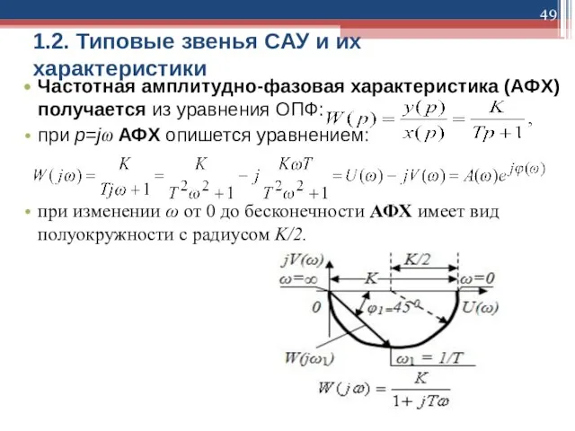 1.2. Типовые звенья САУ и их характеристики Частотная амплитудно-фазовая характеристика (АФХ) получается