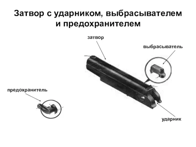 Затвор с ударником, выбрасывателем и предохранителем предохранитель затвор выбрасыватель ударник