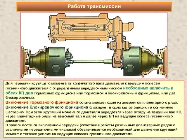 Работа трансмиссии Для передачи крутящего момента от коленчатого вала двигателя к ведущим