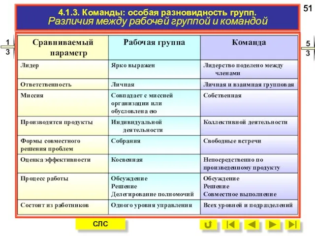 4.1.3. Команды: особая разновидность групп. Различия между рабочей группой и командой 51