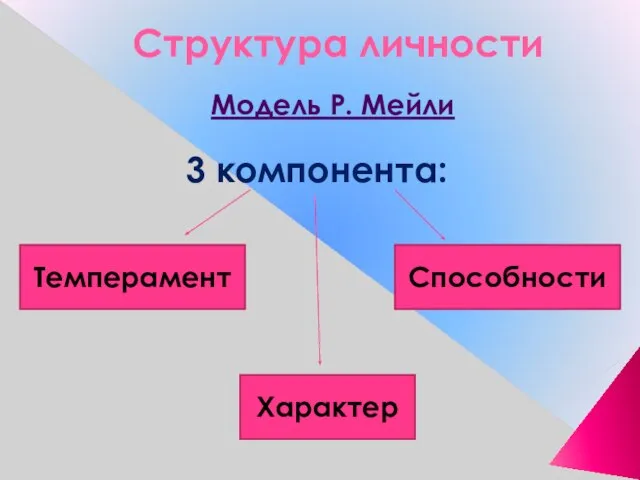 Структура личности Модель Р. Мейли 3 компонента: Темперамент Характер Способности