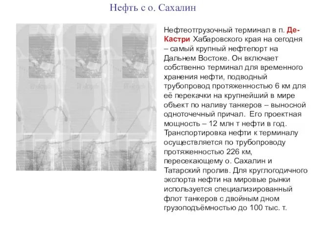 Нефть с о. Сахалин Нефтеотгрузочный терминал в п. Де-Кастри Хабаровского края на