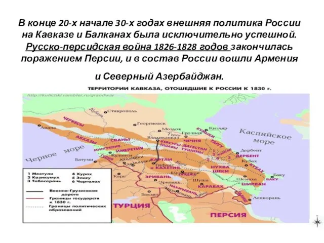 В конце 20-х начале 30-х годах внешняя политика России на Кавказе и
