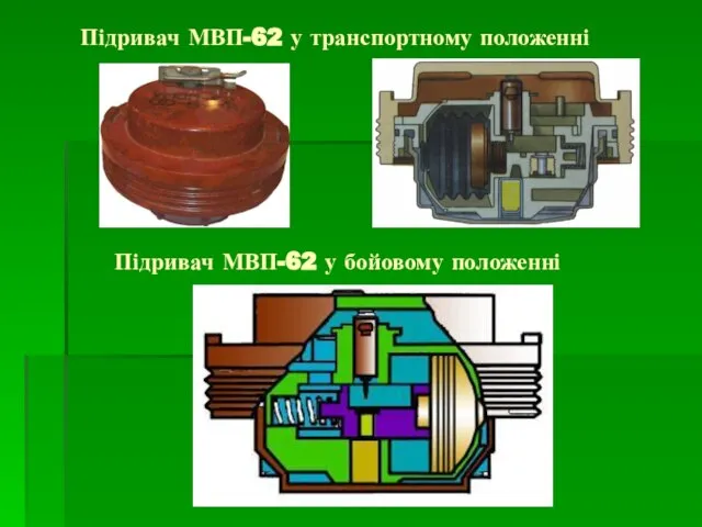 Підривач МВП-62 у транспортному положенні Підривач МВП-62 у бойовому положенні