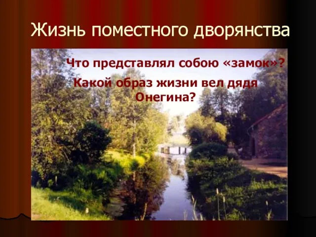 Жизнь поместного дворянства Что представлял собою «замок»? Какой образ жизни вел дядя Онегина?