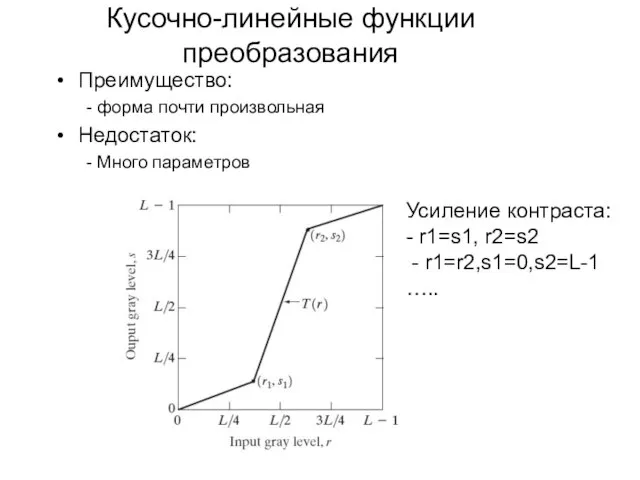 Кусочно-линейные функции преобразования Преимущество: - форма почти произвольная Недостаток: - Много параметров