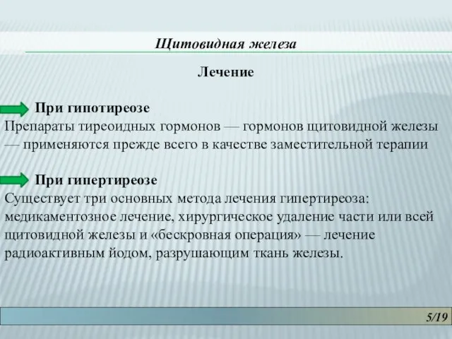 5/19 Щитовидная железа Лечение При гипотиреозе Препараты тиреоидных гормонов — гормонов щитовидной