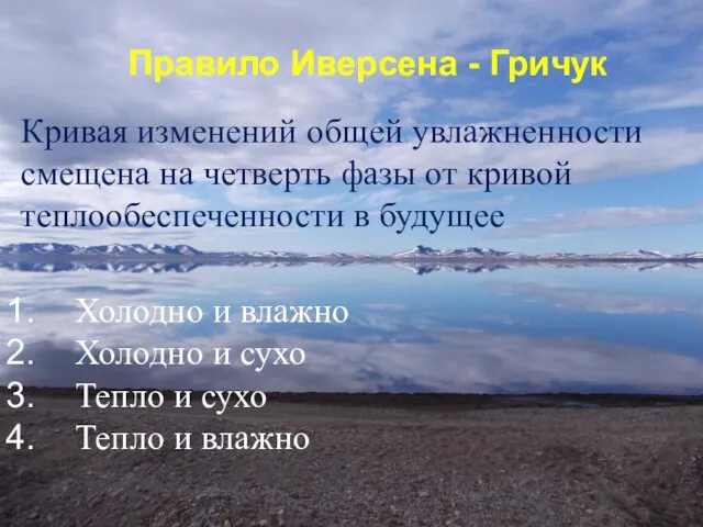 Правило Иверсена - Гричук Кривая изменений общей увлажненности смещена на четверть фазы