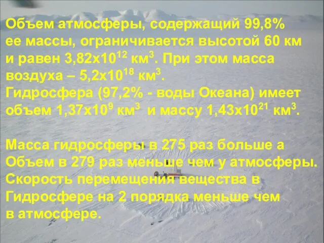 Объем атмосферы, содержащий 99,8% ее массы, ограничивается высотой 60 км и равен